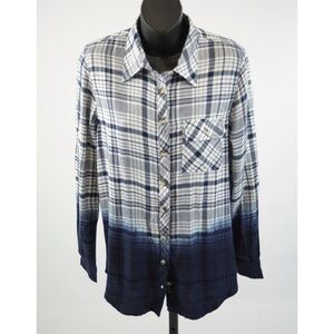 Tolani Emma Plaid Blue Dip Dye Button Down Sm
